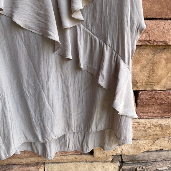 Mela Purdie light gray satin long sleeve ruffle blouse top Women XL - Picture 3 of 10